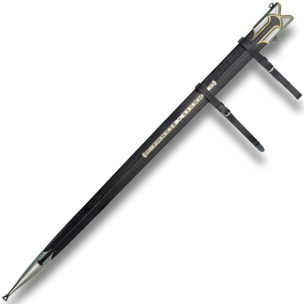 Anduril Scabbard | Authentic Reproduction Lord of The Rings | Genuine Leather Wrap | Solid Metal Fittings | 24-K Gold Plated Finish | 44 5/8" Overall