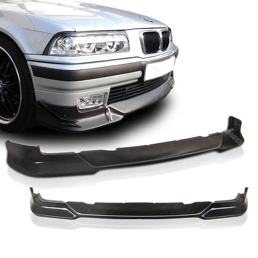 FREEMOTOR802 Compatible with 1992-1998 BMW E36 325i 328i Front Bumper Lip, M TECH Style Unpainted Black PU Spoiler Guard Splitter Valance Chin