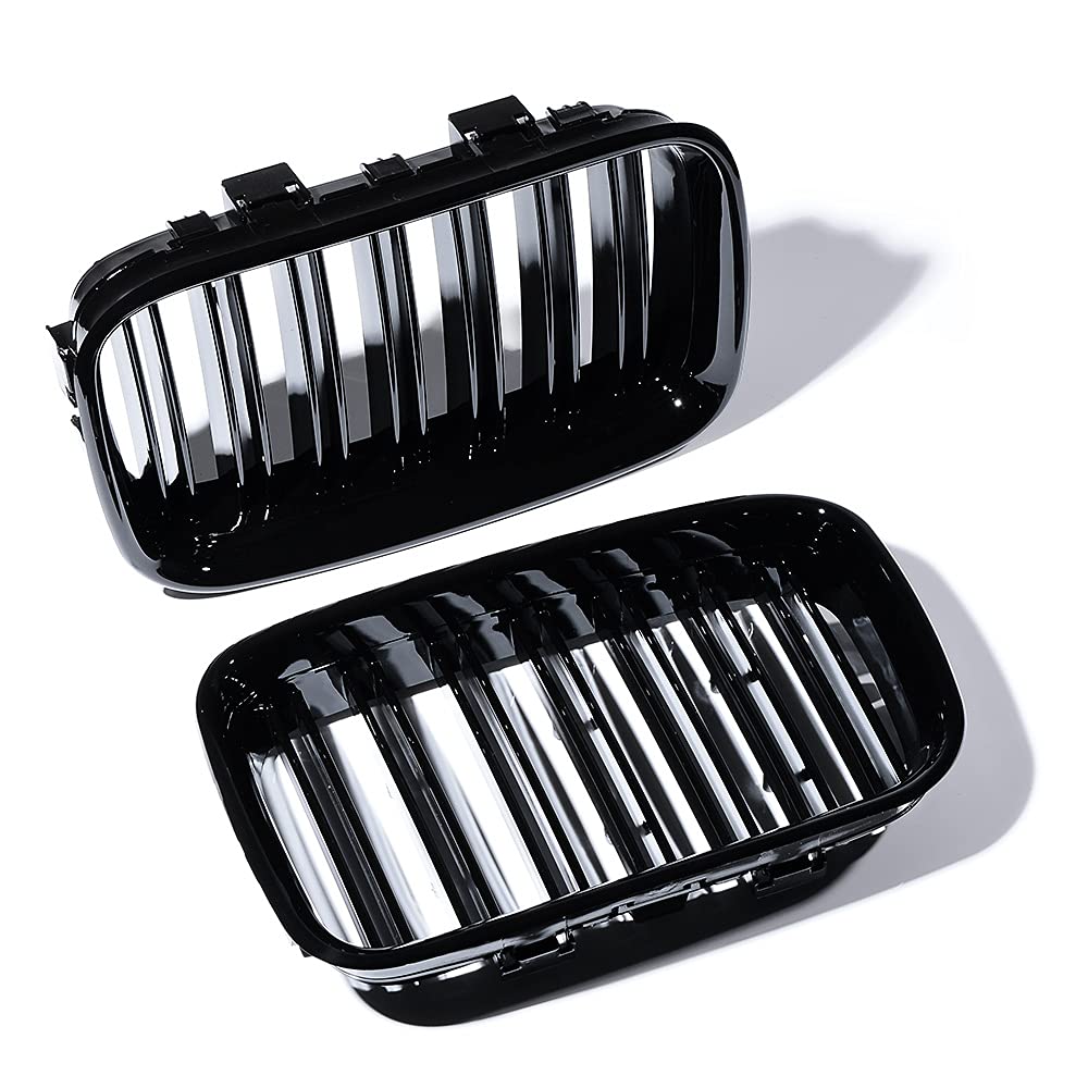 Front Upper Shiny Glos Black Kidney Grille Grill Driver&Passenger Side Compatible with Compatible with 1992-1996 BMW E36 3-series (pre-facelift)