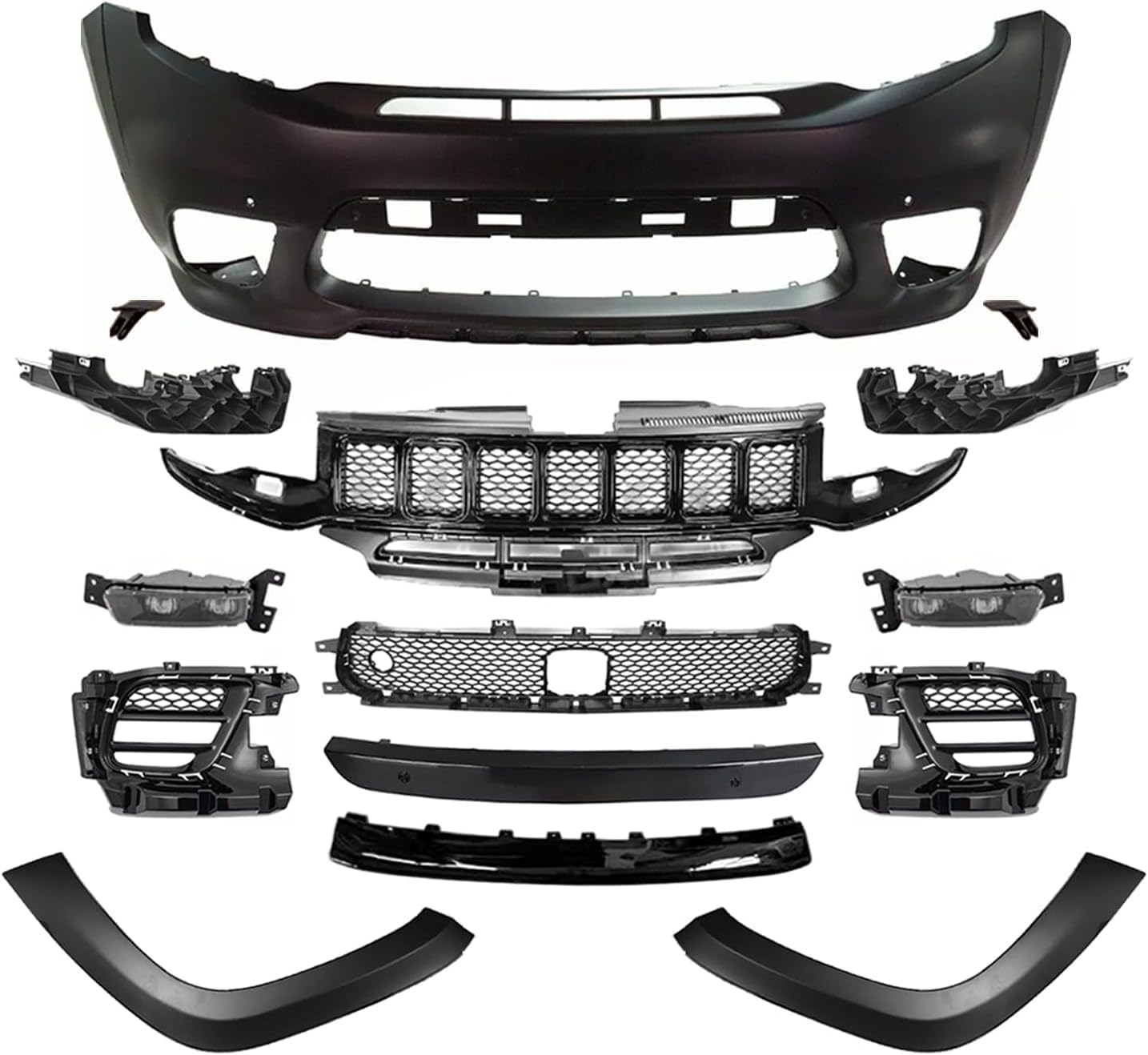Front Complete Bumper Grille Assembly Compatible With 2017 2018 2019 2020 2021 Je-ep Grand Cherokee SRT8,w/DRL