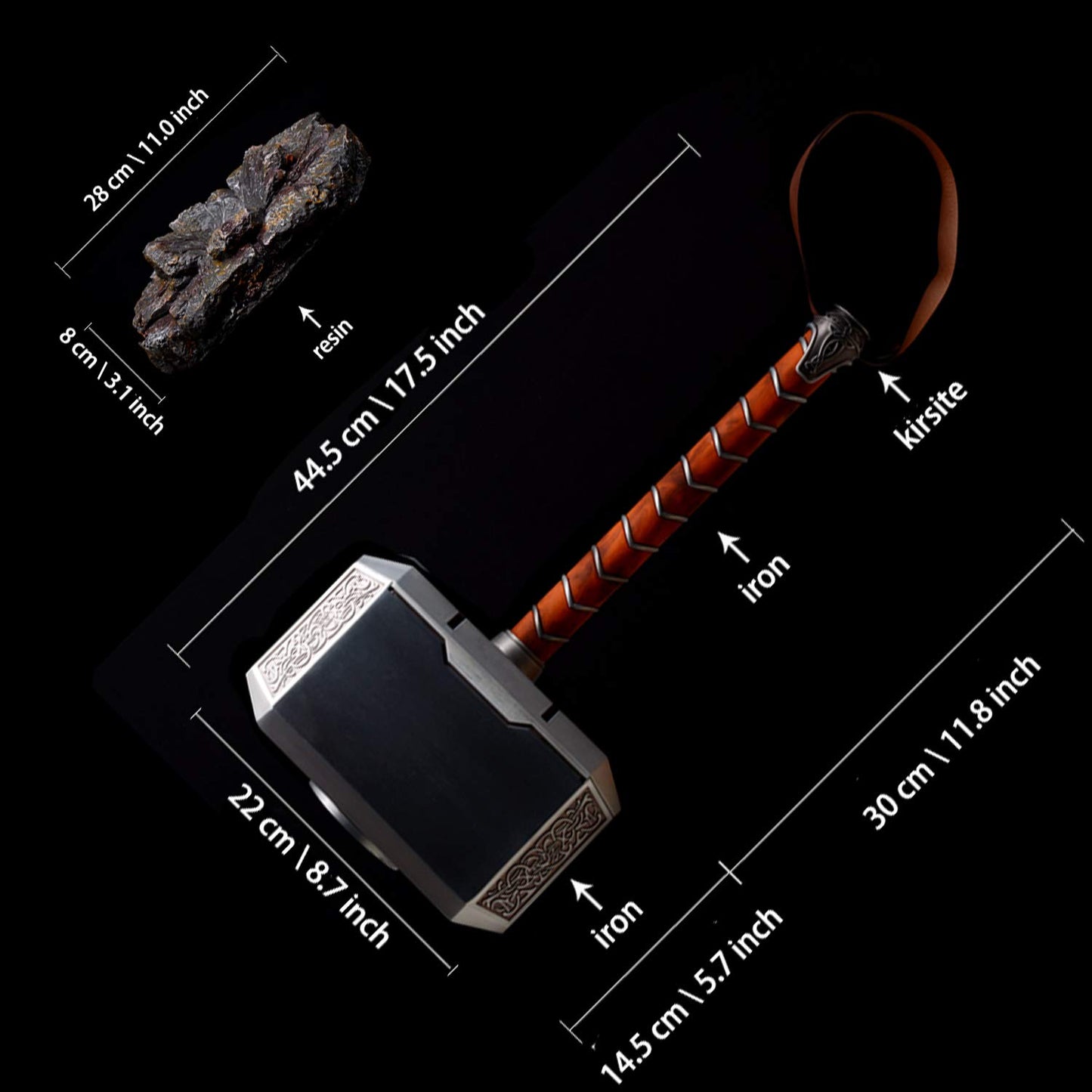 Sword Valley Thor's Hammer With Base - Nordic Myth Metal War Hammer - 44.5cm/17.5" - Cosplay Props Available For Collection - The Dark World Lightning Strike Hammer