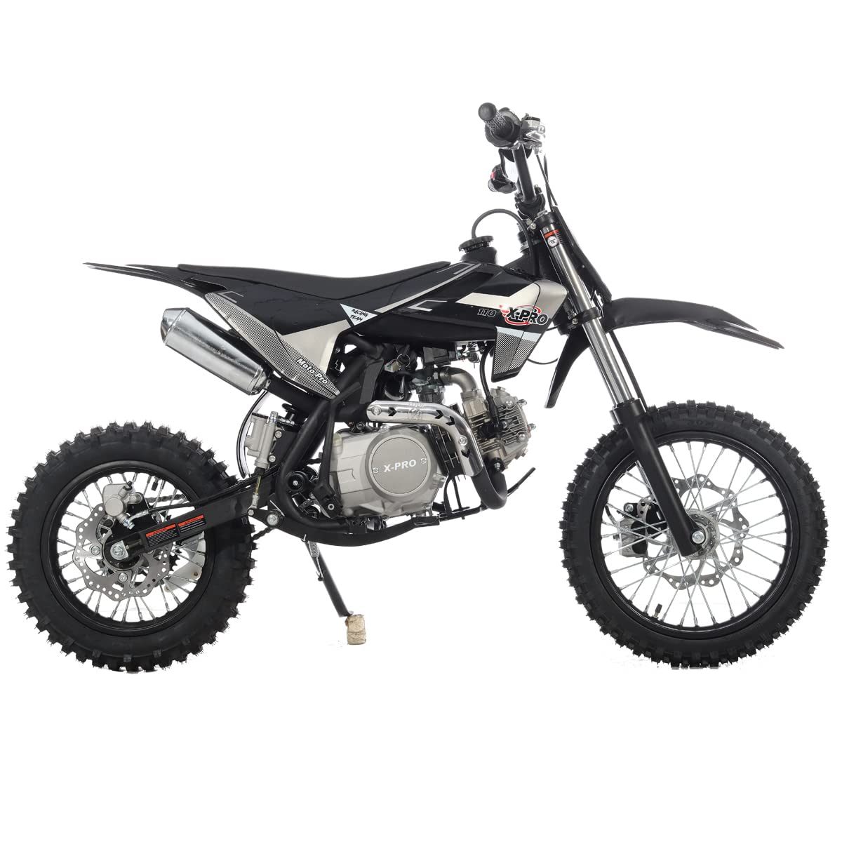X-PRO 110cc Dirt Bike with Semi-Automatic Transmission, Kick Start, Big 14"/12" Tires! (Black)