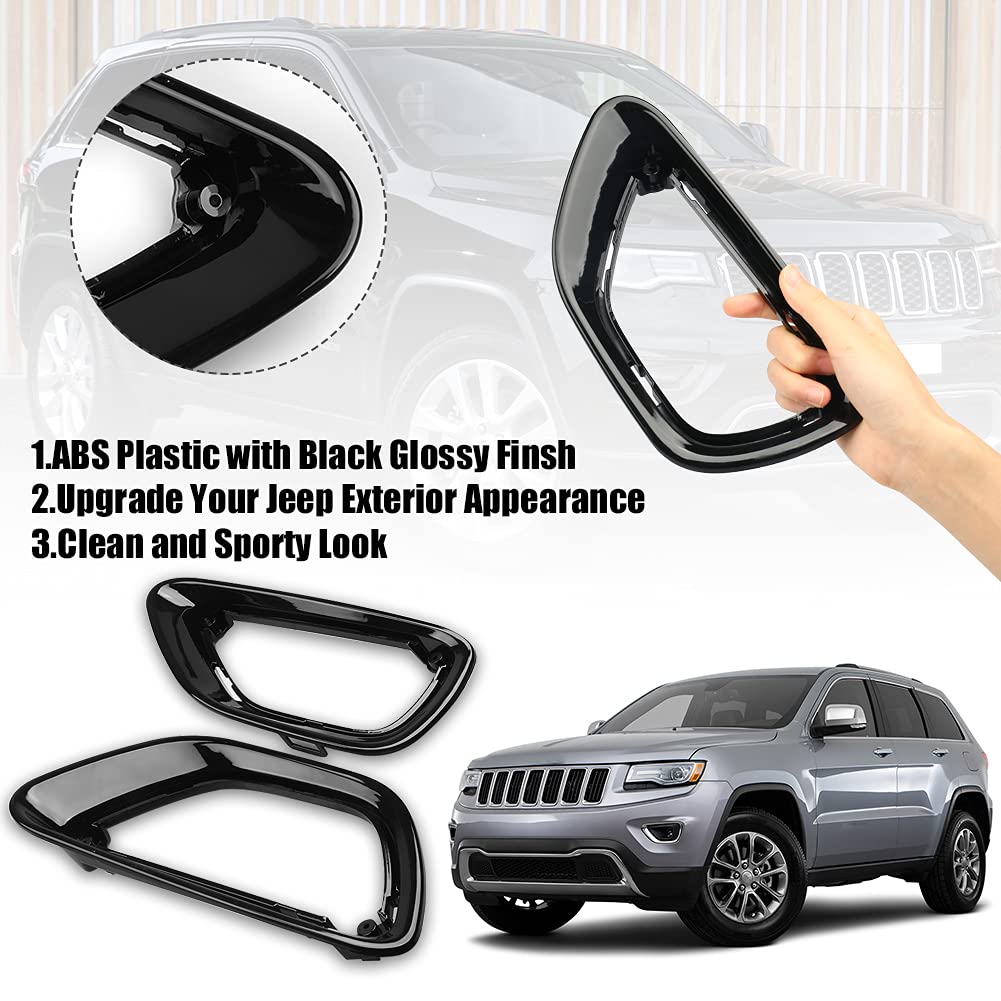 sportuli Black Front Fog Light Cover Fog Lamp Trim Replace for 2014-2016 Jeep Grand Cherokee (2014-2016)