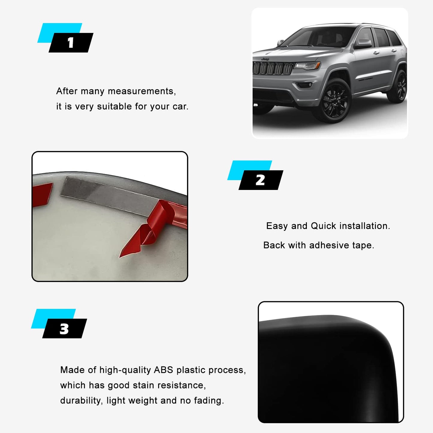 Tail Light Lamp Cover & Mirror Covers & Door Handle Covers Trim Bezel Glossy Cover Trim Exterior Accessories For Jeep Grand Cherokee 2014-2021(Black)