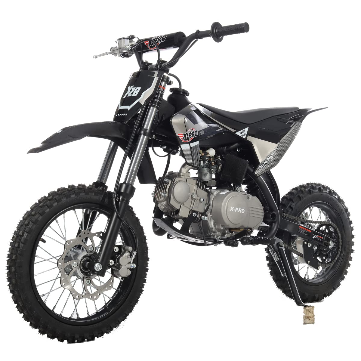 X-PRO 110cc Dirt Bike with Semi-Automatic Transmission, Kick Start, Big 14"/12" Tires! (Black)