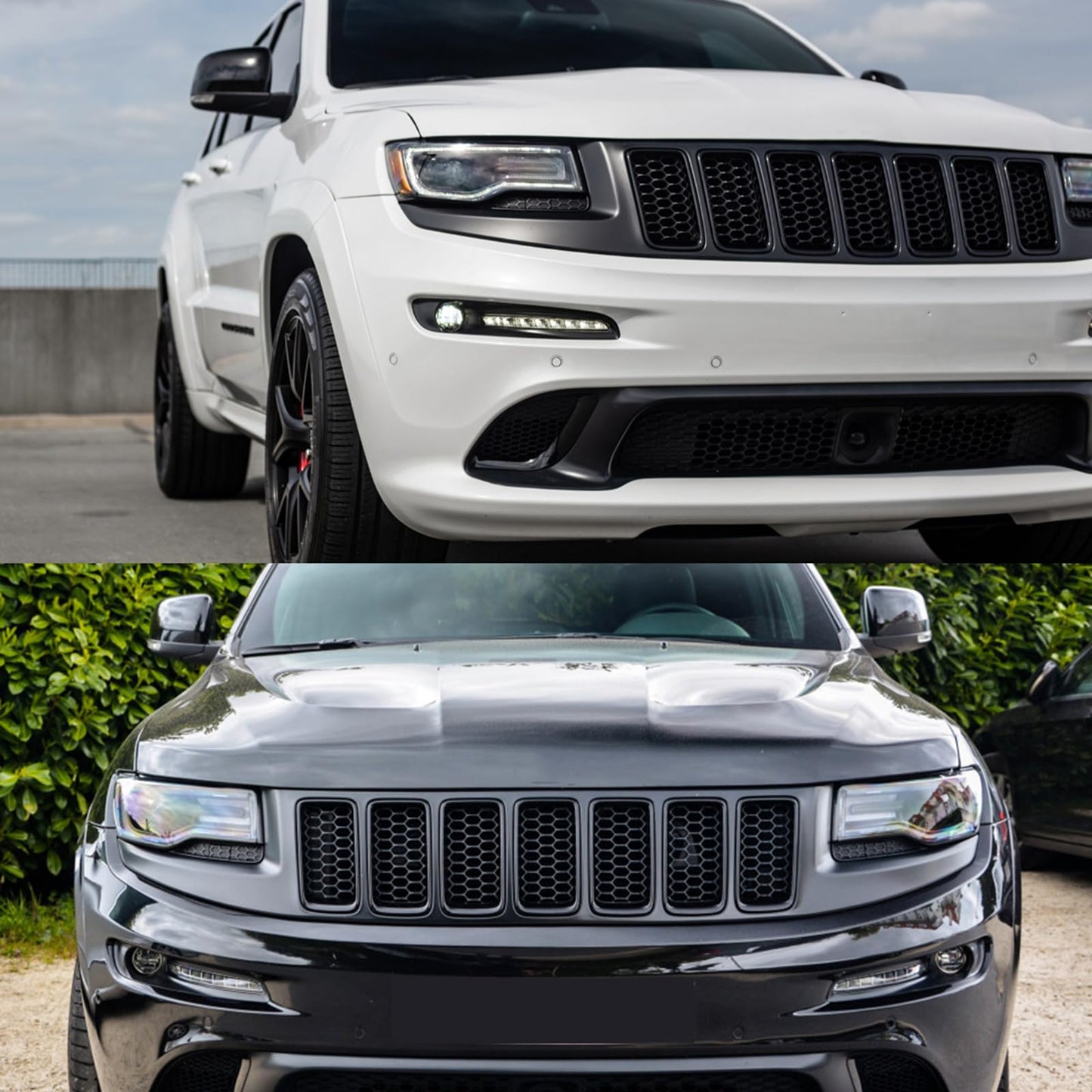 KYYET 7Pcs Front Bumper Rings Grill Vent Insert Trim Cover Compatible with 2014 2015 2016 Jeep Grand Cherokee Gloss Black