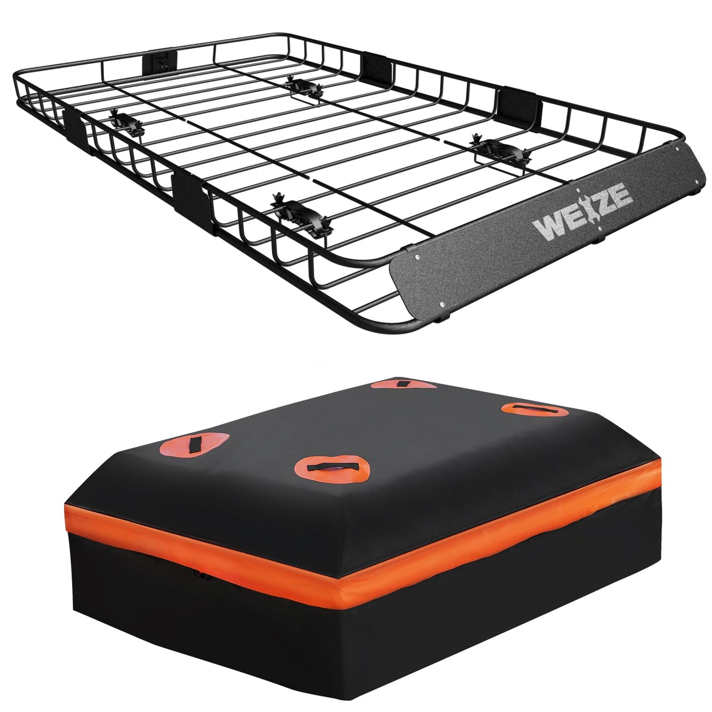 WEIZE 54" x 34" Heavy Duty Roof Rack, Rooftop Cargo Carrier Basket with Waterproof Bag, Tie Down Strap, Net, Rack Extension and Car Top Luggage Holder for SUV, 200lb Capacity, Steel Construction