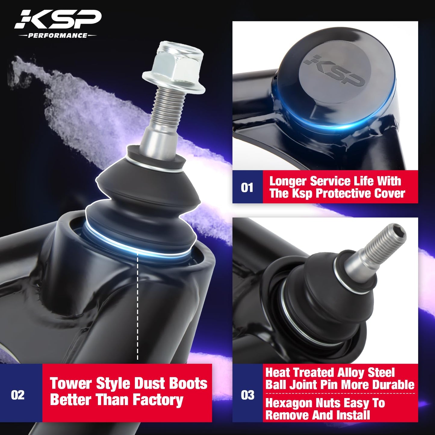KSP 2021+ F150 Upper Control Arms, 2-4" Adjustable Front Lift Control Arm Compatible With F150 2021-2022-2023-2024, UCA With Greasable Ball Joint Replace Stock/Factory Fixed Angle Control Arm