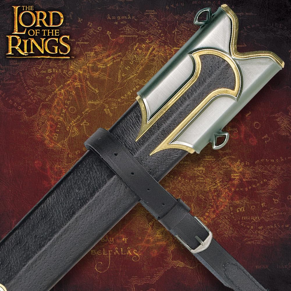 Anduril Scabbard | Authentic Reproduction Lord of The Rings | Genuine Leather Wrap | Solid Metal Fittings | 24-K Gold Plated Finish | 44 5/8" Overall