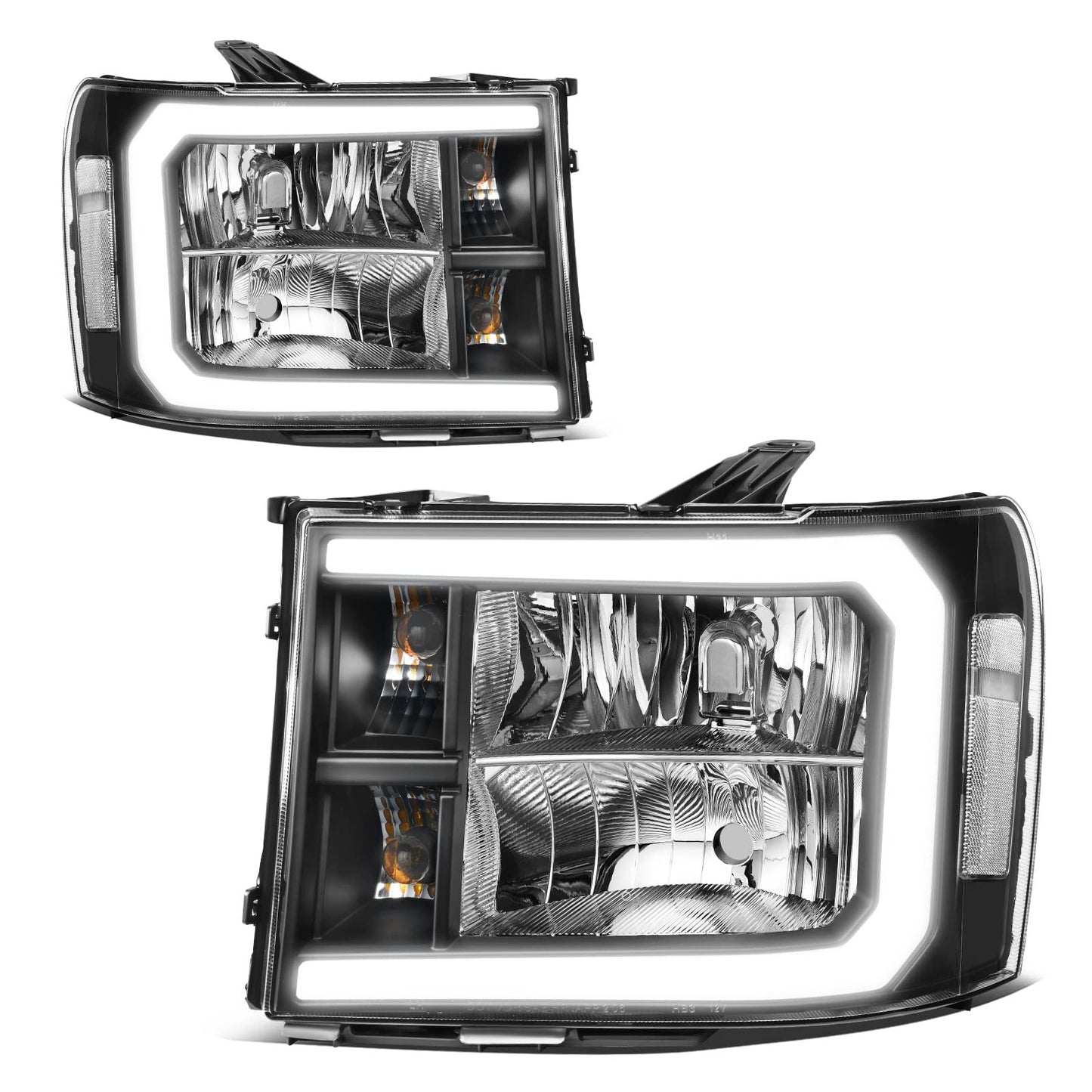 AUTOSAVER88 LED DRL Headlights Assembly Compatible with 2007-2013 GMC Sierra 1500/2007-2014 GMC Sierra 2500 HD/Sierra 3500 HD (Not fit classic models) Headlamp Black Housing Clear Lens