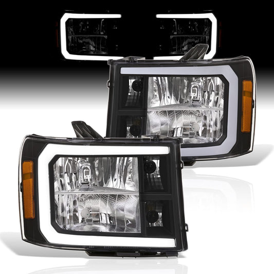 AJP Distributors LED DRL Black Housing Clear Lens Amber Reflectors Signal Headlights Lamps Lights Pair Compatible/Replacement For GMC Sierra 1500 2500HD 3500HD 2007 2008 2009 2010 2011 2012 2013 2014