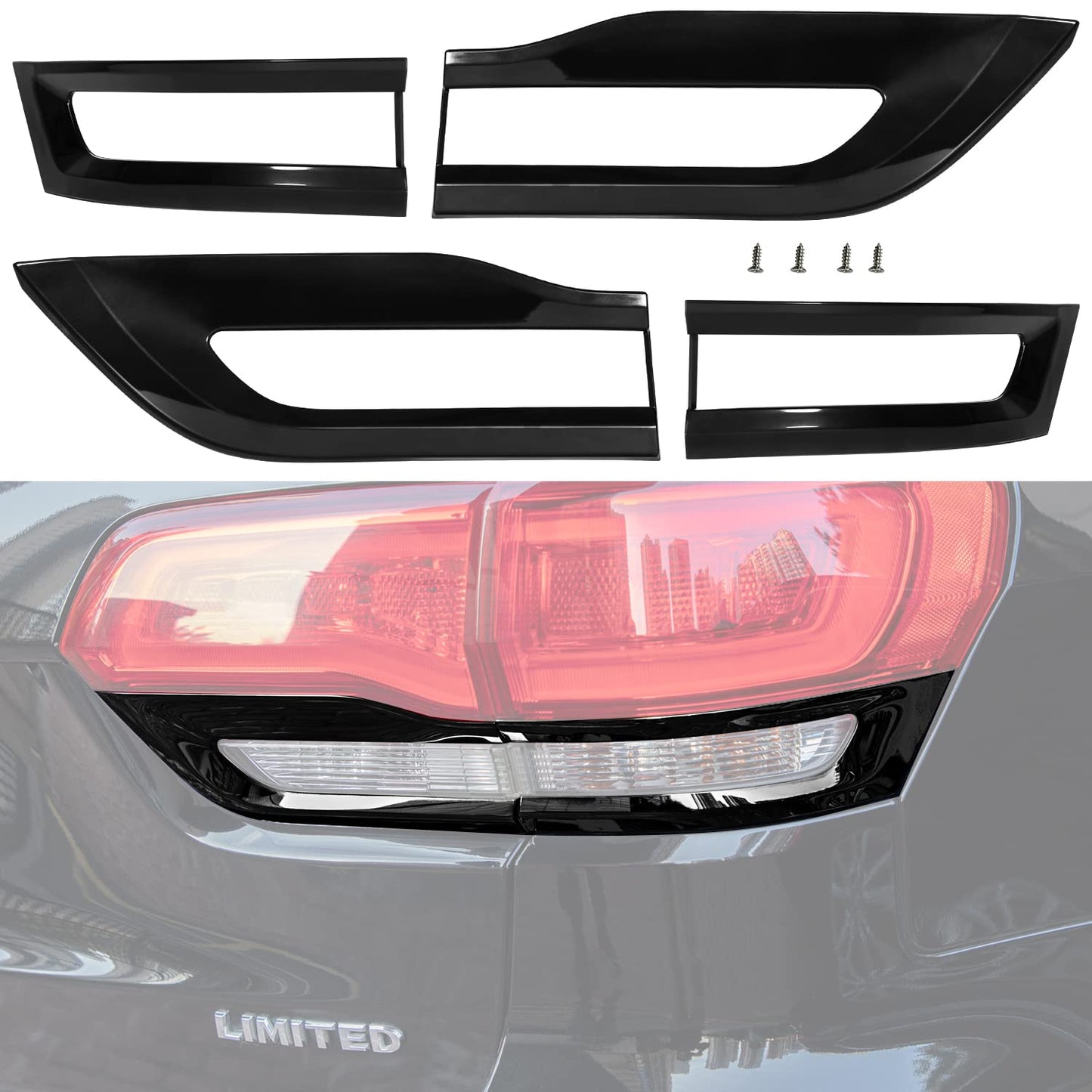 Tail Light Lamp Cover & Mirror Covers & Door Handle Covers Trim Bezel Glossy Cover Trim Exterior Accessories For Jeep Grand Cherokee 2014-2021(Black)