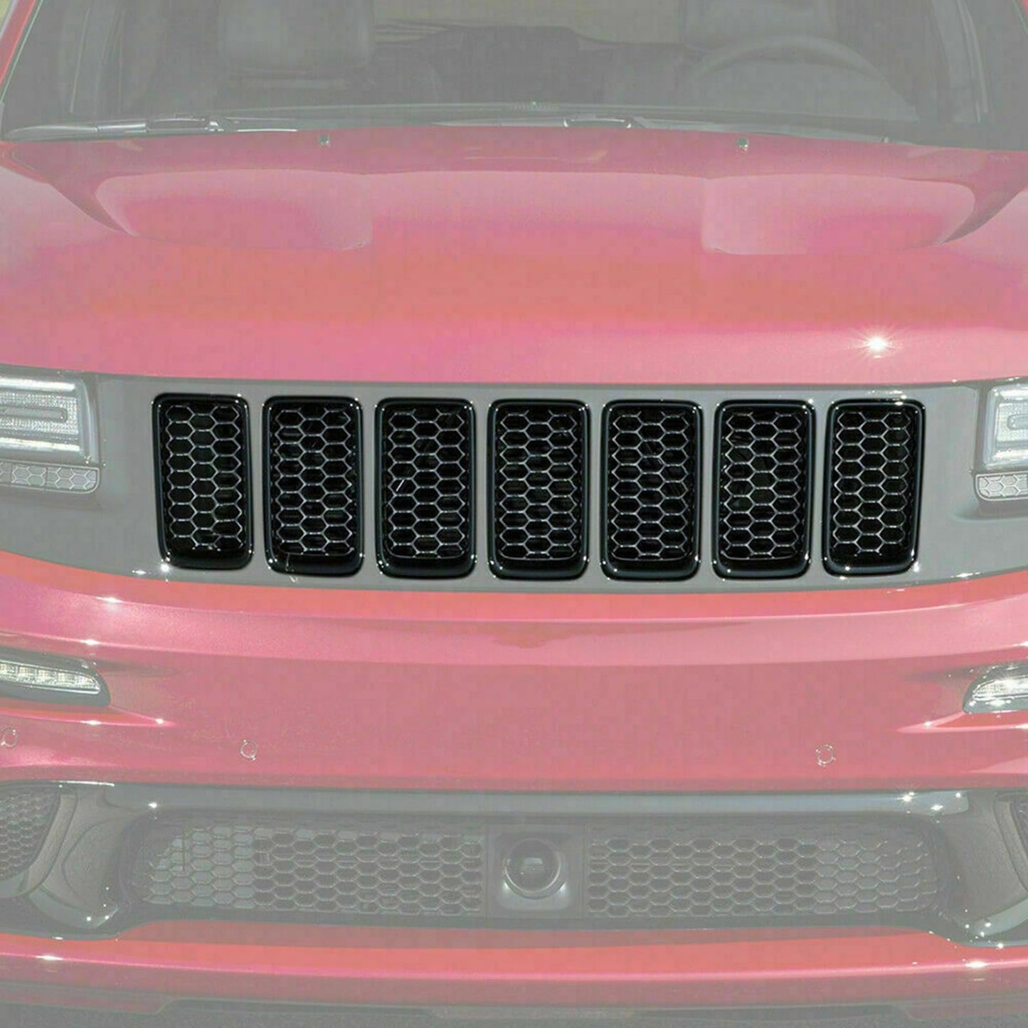 KYYET 7Pcs Front Bumper Rings Grill Vent Insert Trim Cover Compatible with 2014 2015 2016 Jeep Grand Cherokee Gloss Black