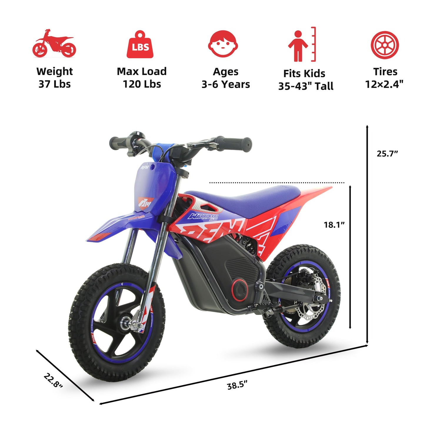 RFN SX-E150 24V Electric-Dirt-Bike, MAX 200W Electric Motorcycle 8 mph Max Speed & 6.2 Mile Range, 2-Speed Electric Bike for Kids Ages 3-6