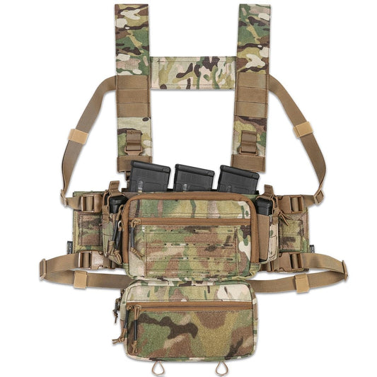 ACETAC Tactical Chest Rig with 5.56/7.62 Magazine Pouch Holder, Pistol / Wing Pouch, Molle Dangler Pouch, Adjustable H Harness (Multicam)