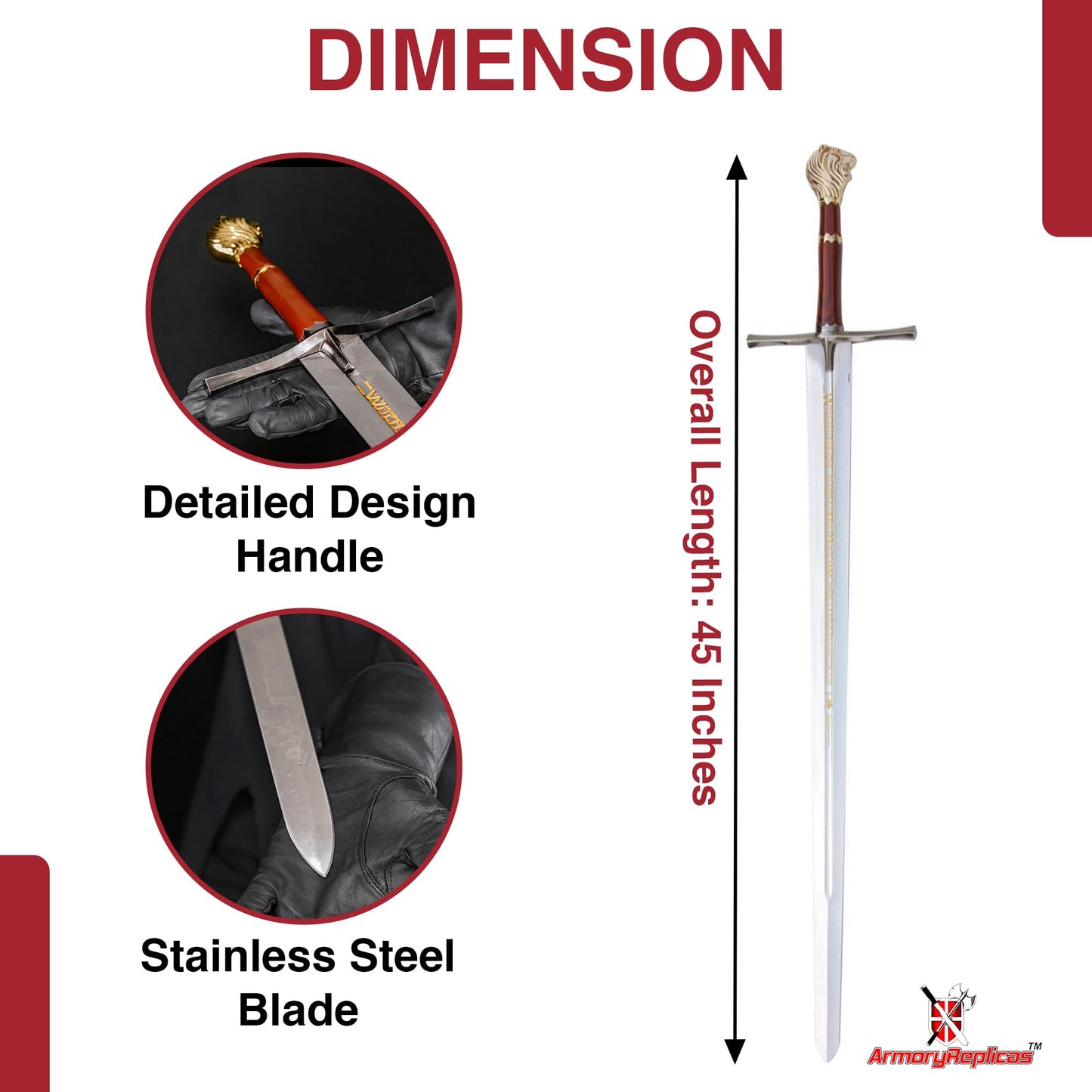 Armory Replicas™ - Chronicles of Narnia Prince Sword Replica - Gold | 45" Sword from The Lion, The Witch and The Wardrobe Movie