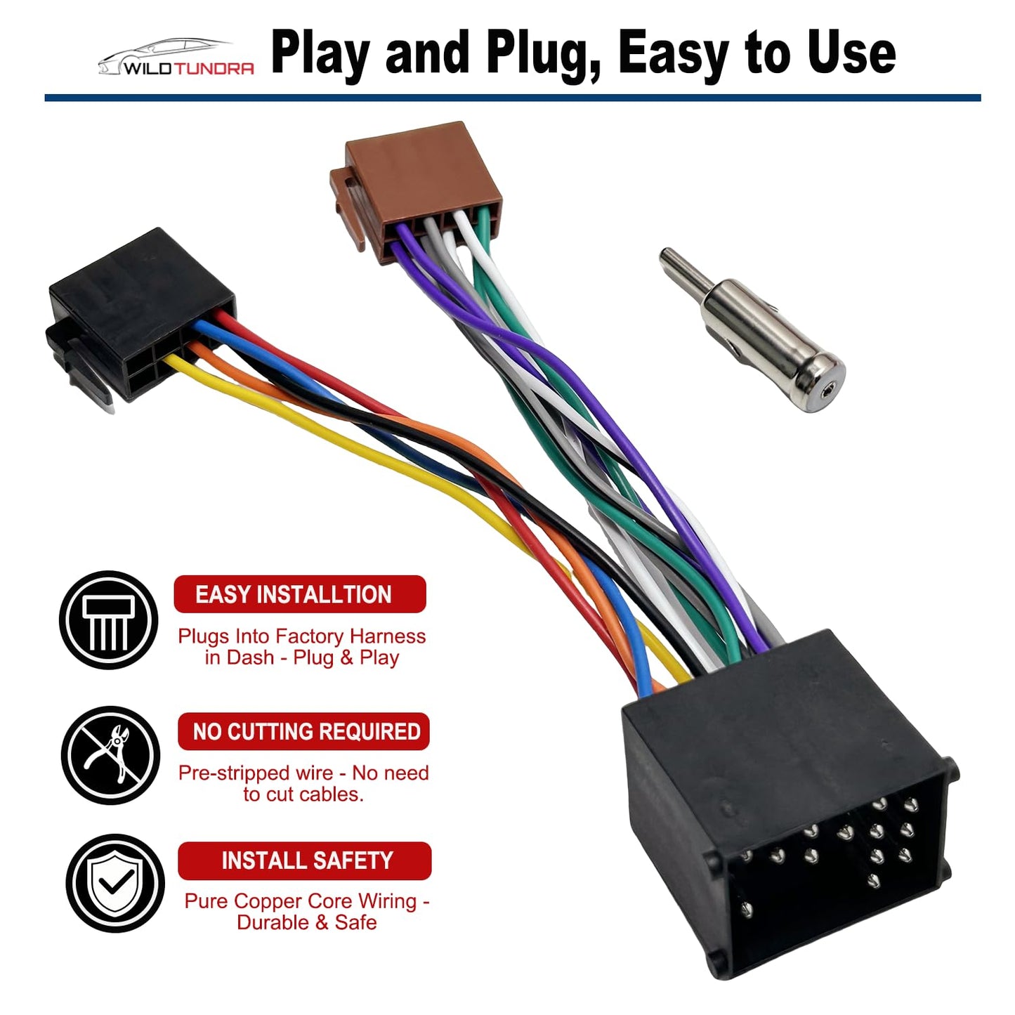 16Pin Aftermarket Stereo Wiring Harness for BMW 3 E30 E36 E46 E34 5 E39 Land Rover with Antenna Connector, 16-Pin Android Car Stereo Harness Adapter ISO Car Radio Stereo Wiring Harness Install Kit