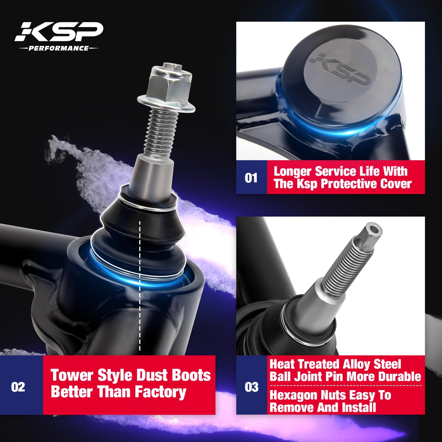 KSP Front Upper Control Arms for 19-24 Chevy Silverado GMC Sierra 1500, 2-4" Front UCA with Ball Joints for 2019+ Silverado Sierra 1500, Adjustable Aftermarket Lift Suspension Arms with Rubber Bushing