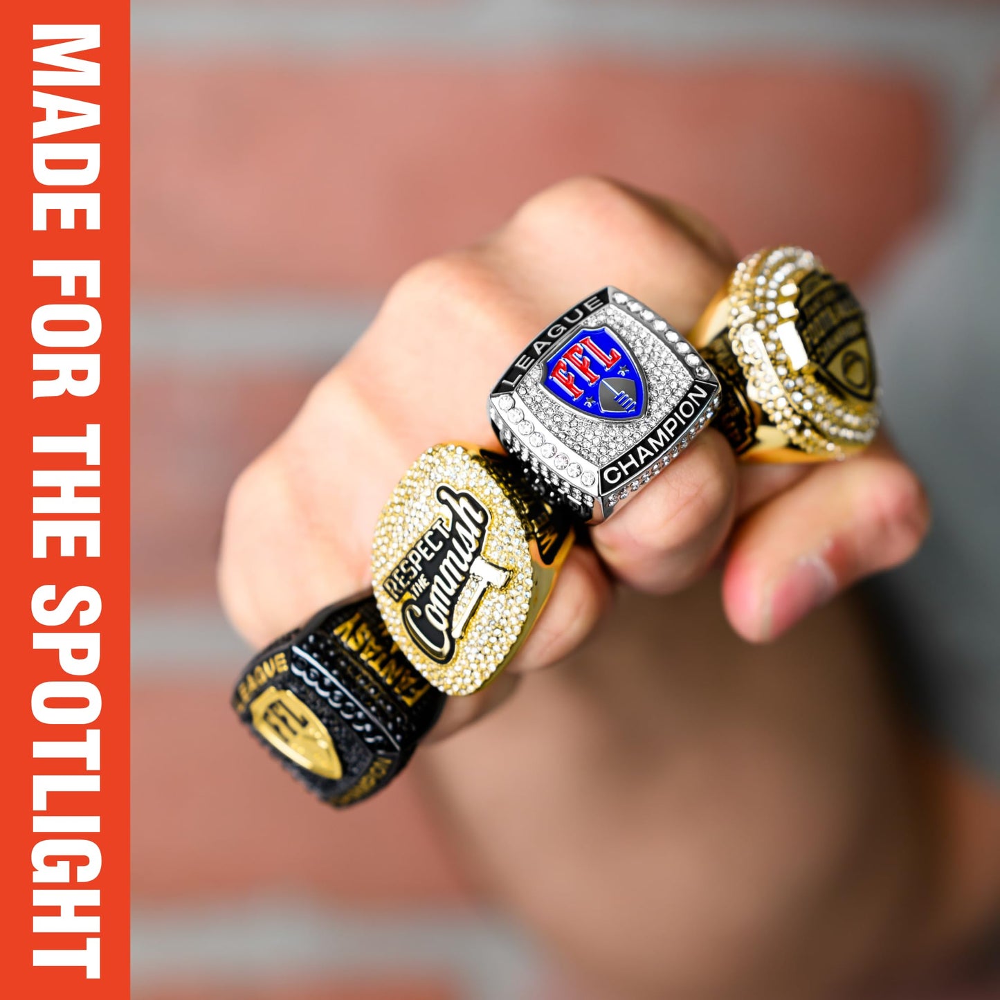 TrophySmack Fantasy Football Stunna Championship Ring - Size 12 FFL Ring (Black/Gold Finish)