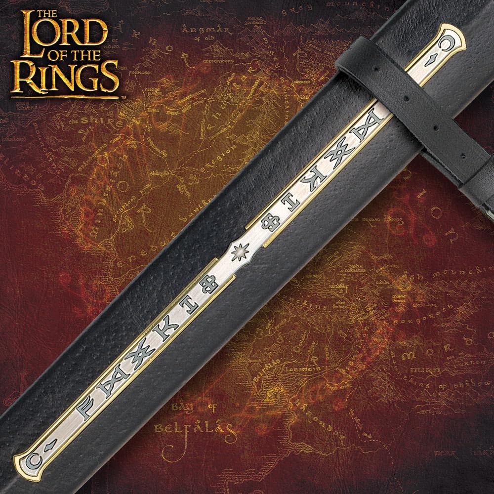 Anduril Scabbard | Authentic Reproduction Lord of The Rings | Genuine Leather Wrap | Solid Metal Fittings | 24-K Gold Plated Finish | 44 5/8" Overall
