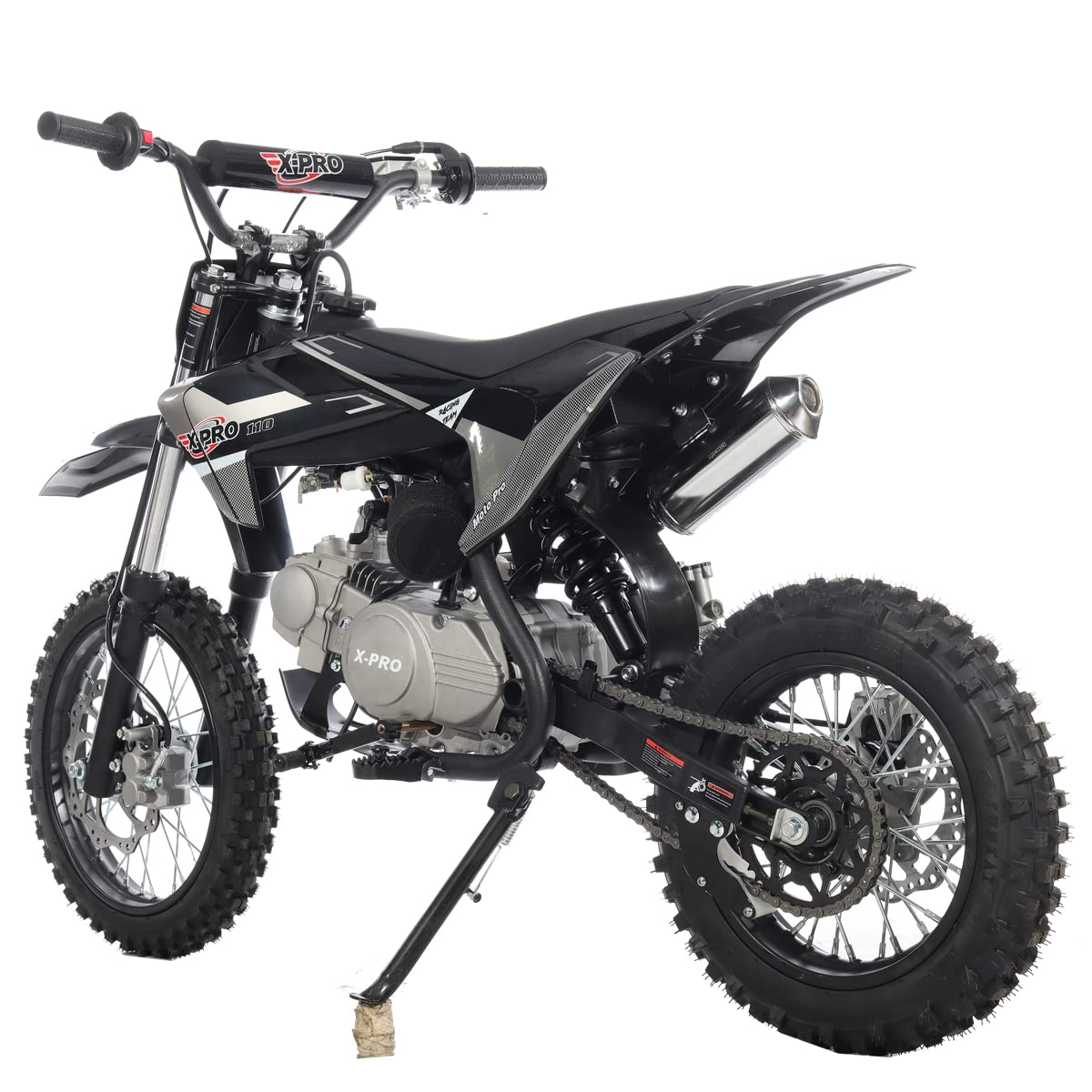 X-PRO 110cc Dirt Bike with Semi-Automatic Transmission, Kick Start, Big 14"/12" Tires! (Black)