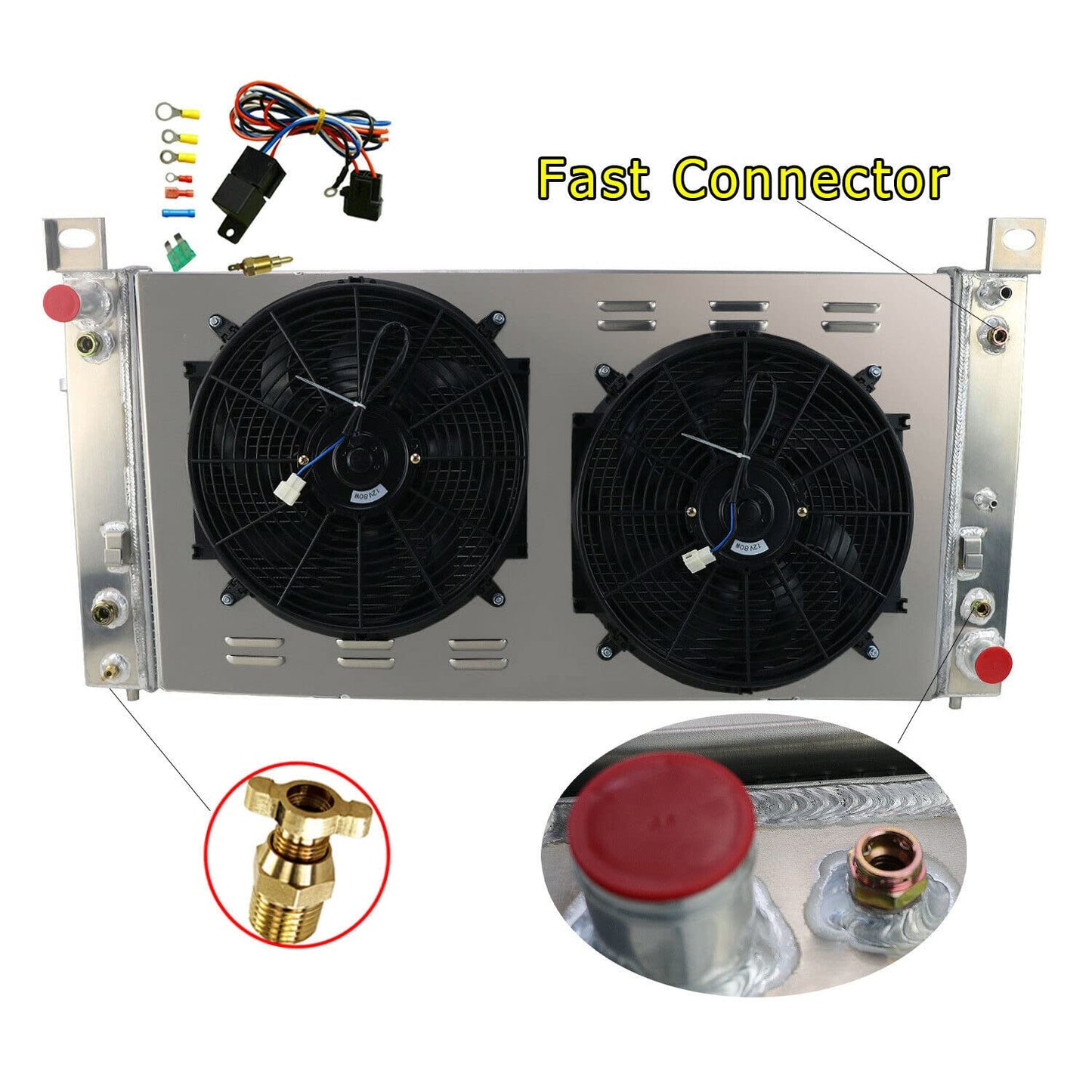 ALLOYWORKS CU2370 34" Core Radiator For 1999-2014 Chevy Silverado 1500 2500 Suburban Tahoe GMC Yukon GMC pickup Sierra 4.8 5.3 6.0L Radiators, 3 Row Full Aluminum Radiator Shroud Fan Relay Kit