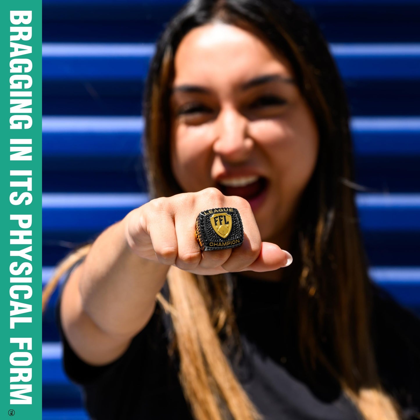 TrophySmack Fantasy Football Stunna Championship Ring - Size 12 FFL Ring (Black/Gold Finish)