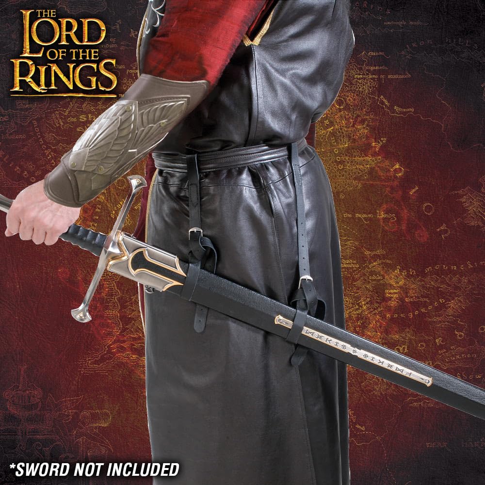 Anduril Scabbard | Authentic Reproduction Lord of The Rings | Genuine Leather Wrap | Solid Metal Fittings | 24-K Gold Plated Finish | 44 5/8" Overall