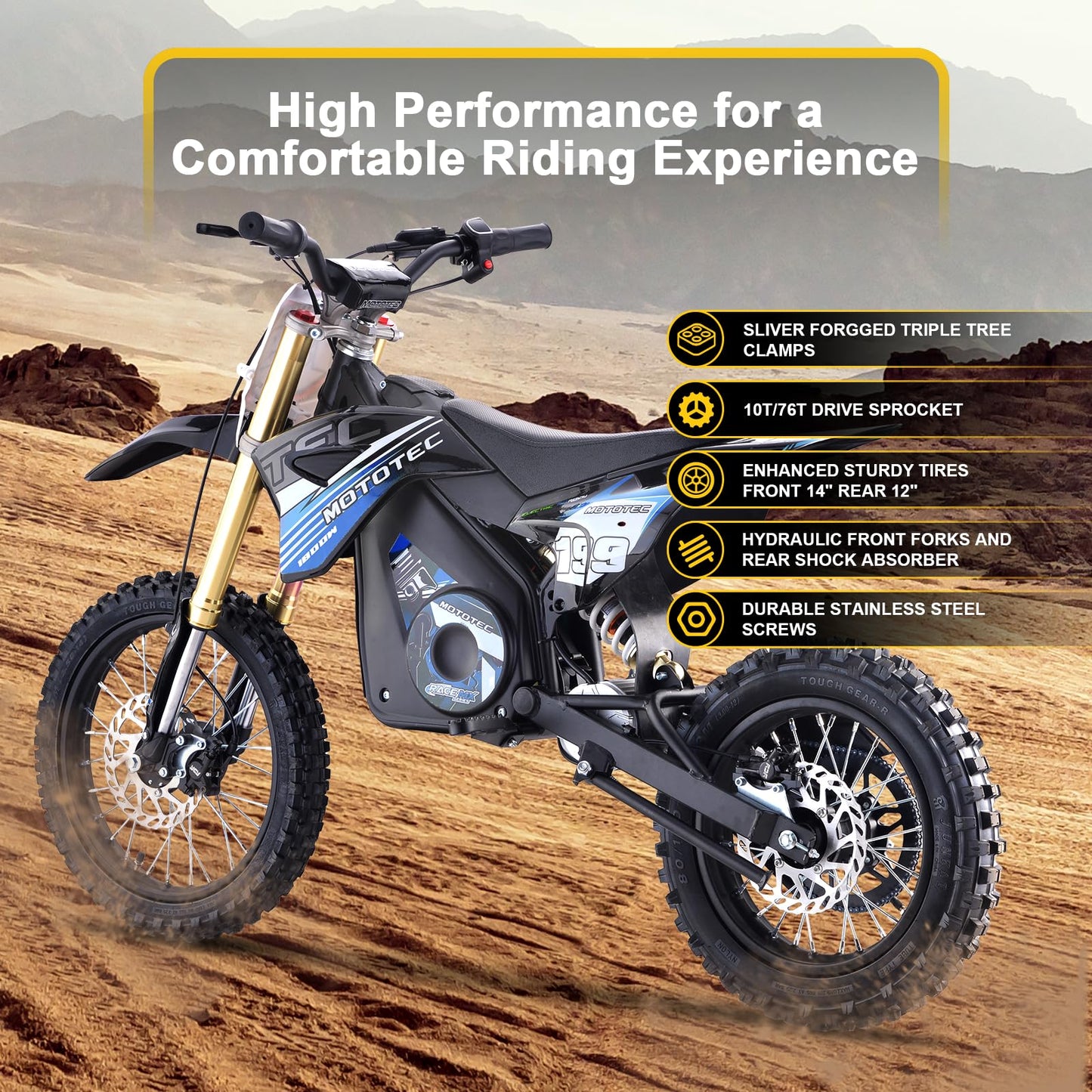 MotoTec 48v Pro Electric Dirt Bike 1800w Lithium Blue