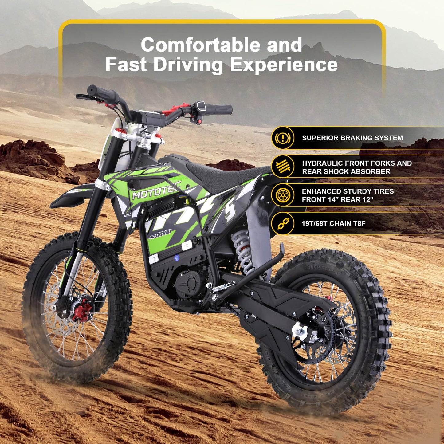 MotoTec 60v Pro Electric Dirt Bike 2000w Lithium Green
