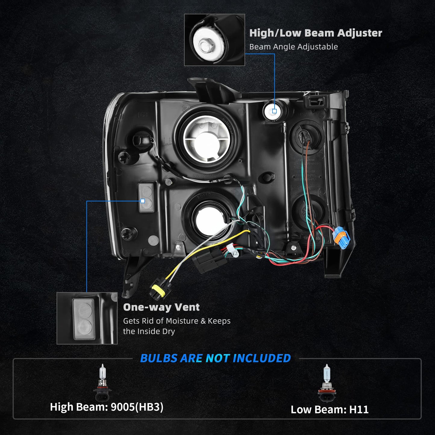 AUTOSAVER88 LED DRL Headlights Assembly Compatible with 2007-2013 GMC Sierra 1500/2007-2014 GMC Sierra 2500 HD/Sierra 3500 HD (Not fit classic models) Headlamp Black Housing Clear Lens