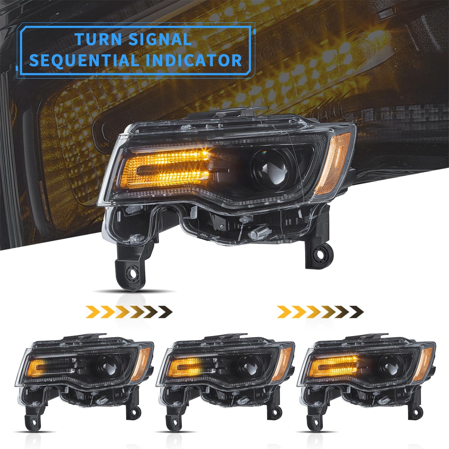 VLAND Projector Headlights Compatible with Jeep Grand Cherokee WK2 2014-2021 4th Gen All Models, Front Lamp Assembly Sold as a PAIR, Black
