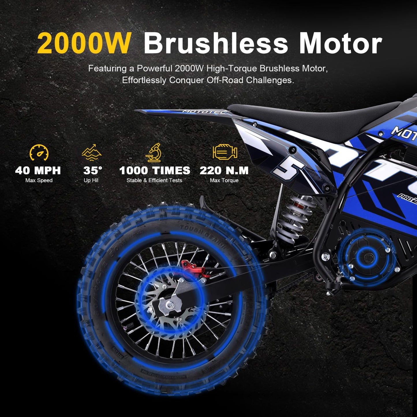 MotoTec 60v Pro Electric Dirt Bike 2000w Lithium Green