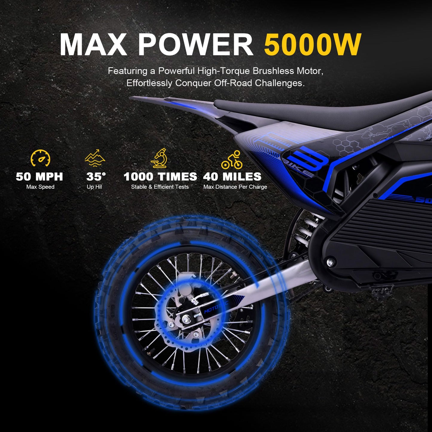 MotoTec 72v Pro Electric Dirt Bike 5000w Lithium Blue