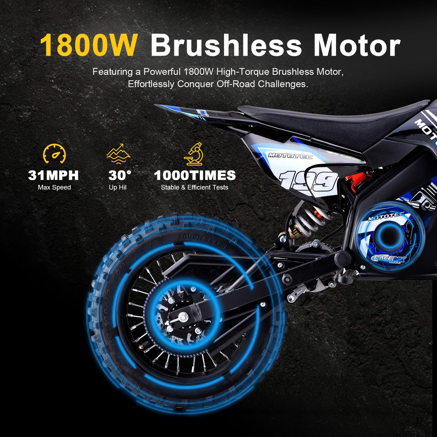 MotoTec 48v Pro Electric Dirt Bike 1800w Lithium Blue