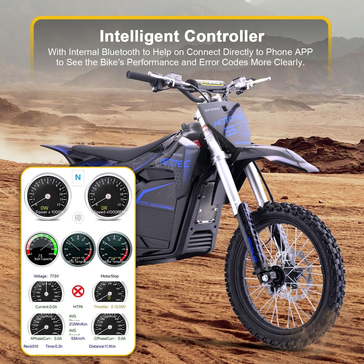 MotoTec 72v Pro Electric Dirt Bike 5000w Lithium Blue