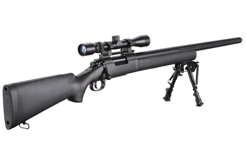 Lancer Tactical M24 Bolt Action Spring Powered Sniper Airsoft Rifle Up to 500 FPS (Threaded) / Black