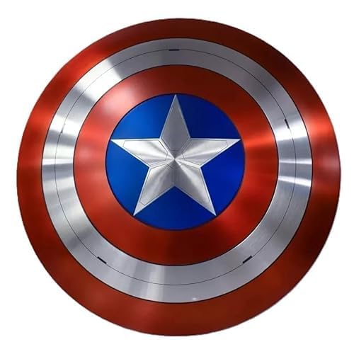 Captain Shield 18 Inch Captain Round America Shield Metal Replica Halloween Medieval Armor Cosplay Shield, LARP Combat Shield Cosplay Shield, Red Rustic Vintage Home Decor Gifts (18 Inches)