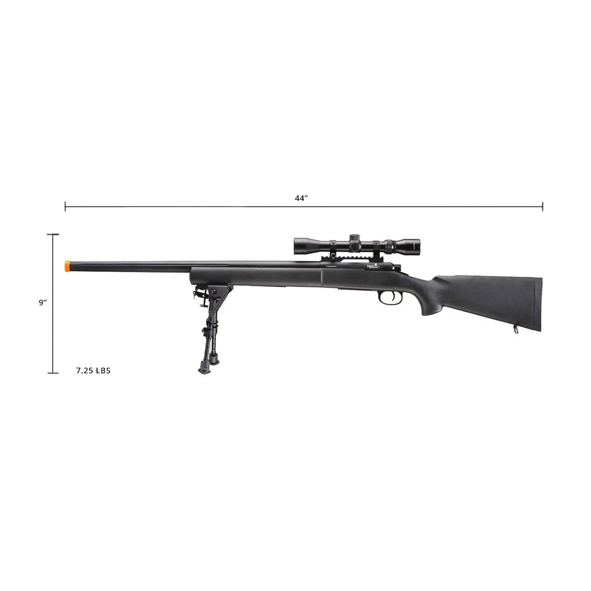 Lancer Tactical M24 Bolt Action Spring Powered Sniper Airsoft Rifle Up to 500 FPS (Threaded) / Black