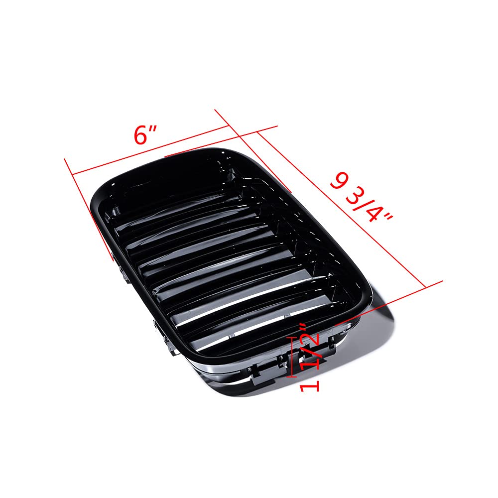 Front Upper Shiny Glos Black Kidney Grille Grill Driver&Passenger Side Compatible with Compatible with 1992-1996 BMW E36 3-series (pre-facelift)