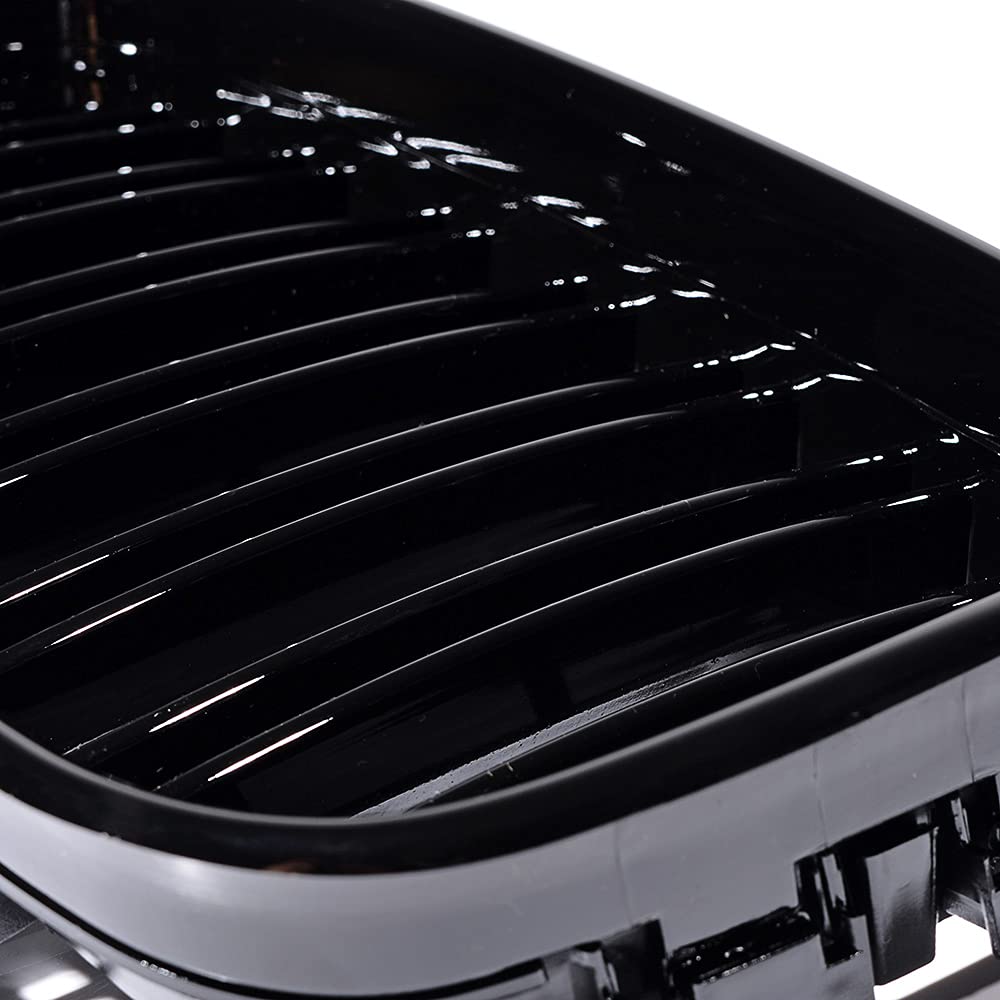 Front Upper Shiny Glos Black Kidney Grille Grill Driver&Passenger Side Compatible with Compatible with 1992-1996 BMW E36 3-series (pre-facelift)