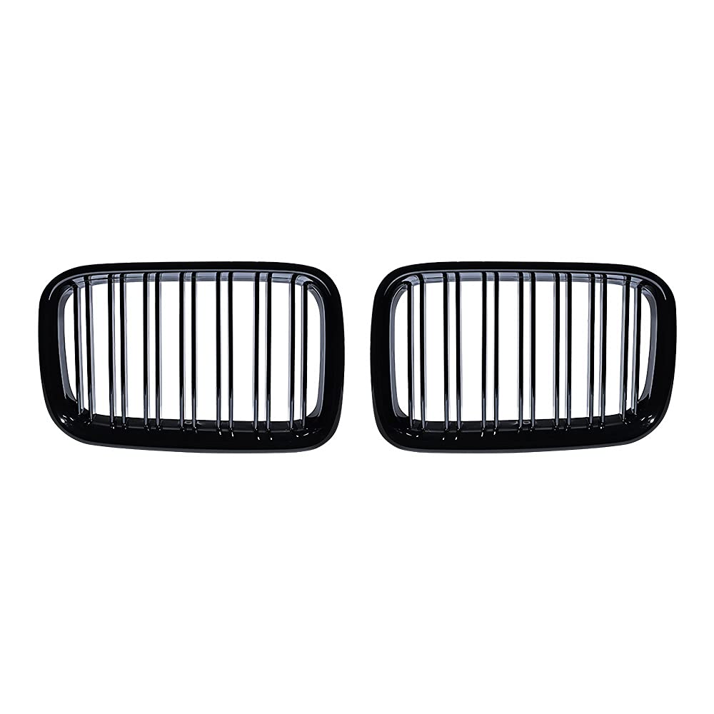 Front Upper Shiny Glos Black Kidney Grille Grill Driver&Passenger Side Compatible with Compatible with 1992-1996 BMW E36 3-series (pre-facelift)