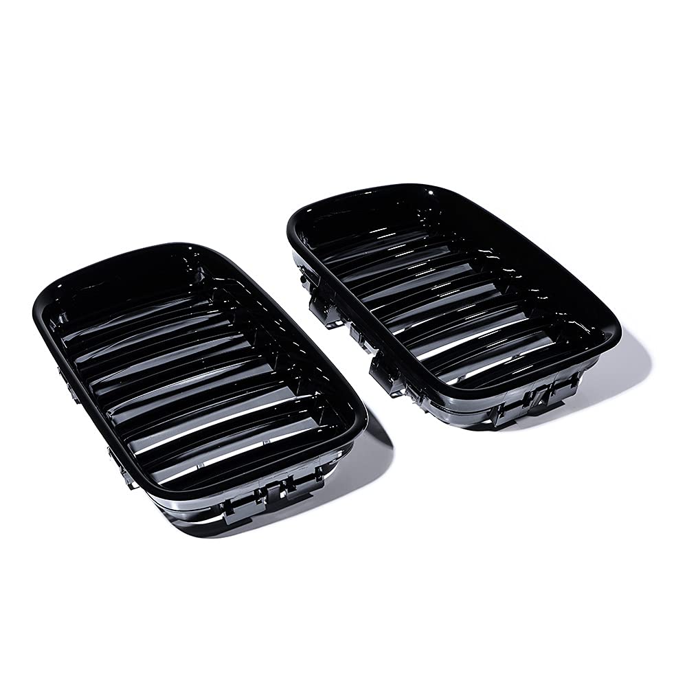 Front Upper Shiny Glos Black Kidney Grille Grill Driver&Passenger Side Compatible with Compatible with 1992-1996 BMW E36 3-series (pre-facelift)