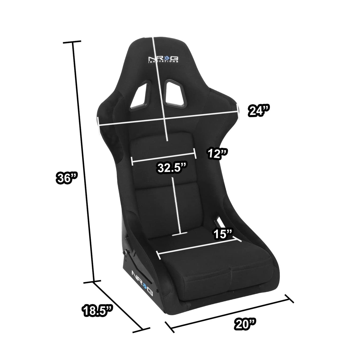 NRG Innovations NRG-FRP-310E Fiber Glass Fixed Back Bucket Racing Seat (Medium), 4 pt Harness Compatibility, Black Seat Cover, 20"W X 18.5" D X 36" H