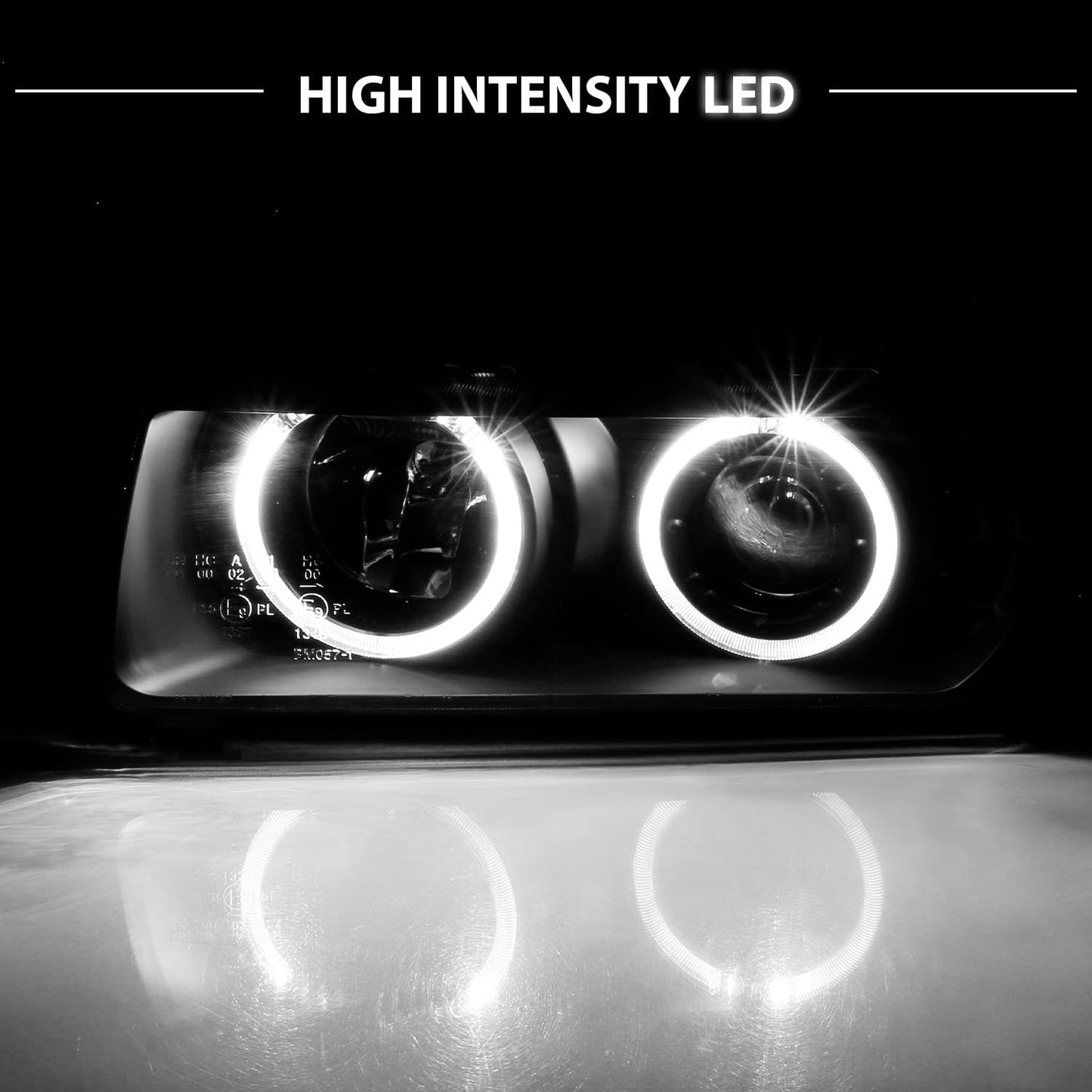 AmeriLite for 1992-1999 BMW 3 Series E36 2-Door Trims 1pc LED Halos Black Projector Headlights Pair - Passenger and Driver Side