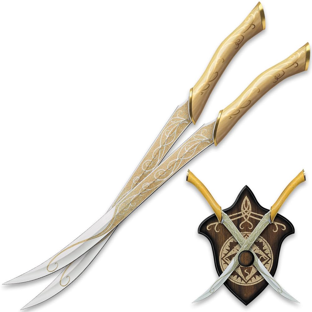United Cutlery Lord of the Rings Legolas Greenleaf Knives Set | Officially Licensed LOTR Replica | Display Plaque & Certificate of Authenticity
