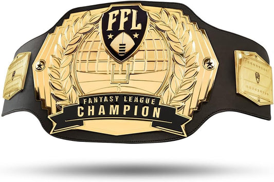 TrophySmack Fantasy Football Championship Belt – 12-Year Perpetual – 6lb Customizable Championship Belt with Free Engravings, 5 Metal Plates and Engineered Leather (Gold Plates | No Engravings)