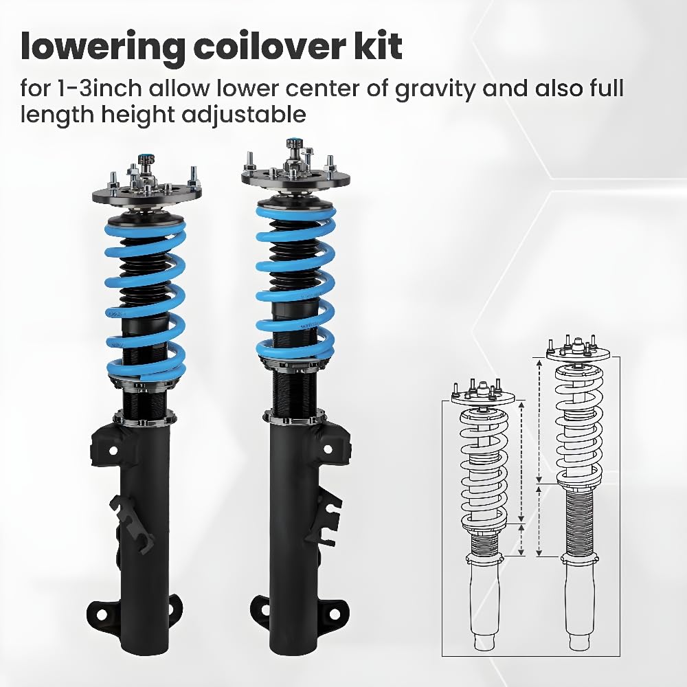 maXpeedingrods Coilovers for BMW 3 Series E36 316i 318i 318is 320i 323i 325i 325is 328i 318tds M3 1990-1999, 24 Levels Damping Adjustable Coilovers Suspension Kit, T6 Upgraded Lowering Kit, Blue