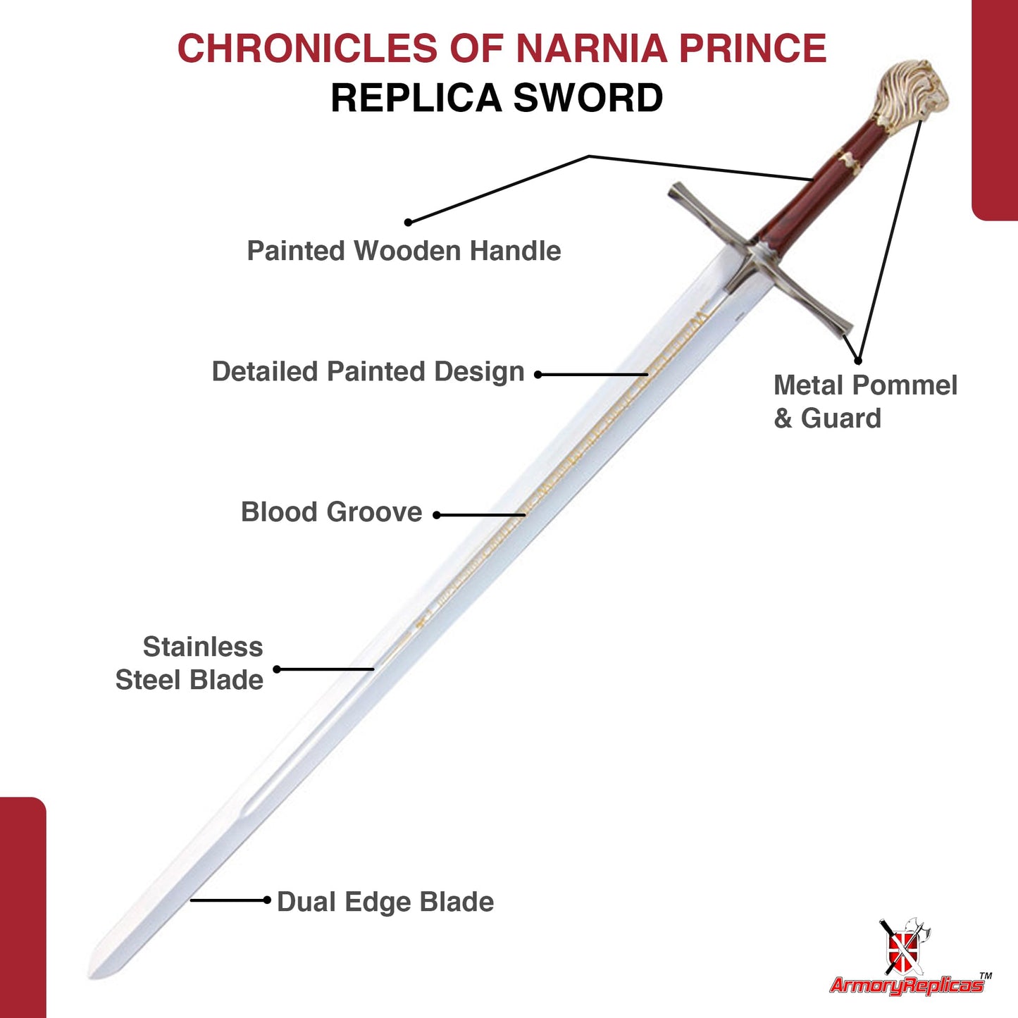 Armory Replicas™ - Chronicles of Narnia Prince Sword Replica - Gold | 45" Sword from The Lion, The Witch and The Wardrobe Movie