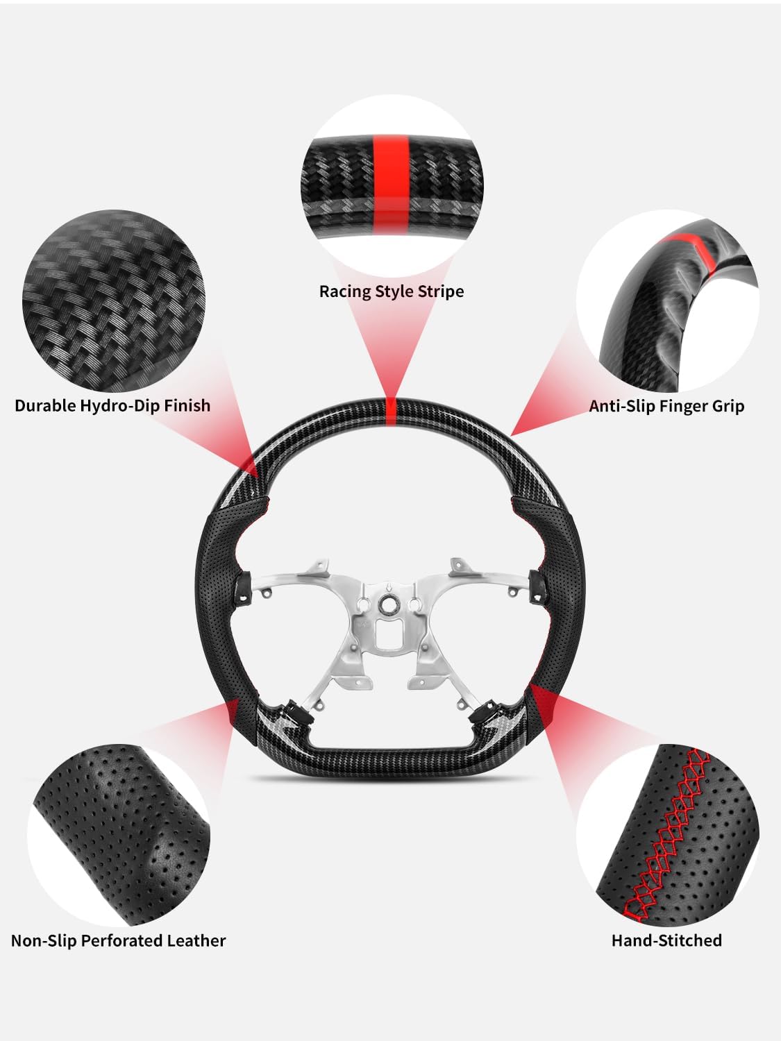 Carbon Fiber Style Steering Wheel for Chevy Silverado 2007-2013 (1500 2500 3500), GMC Sierra Yukon 2007-2014, Tahoe Suburban Avalanche 2007-2014, Hydro-Dip High Gloss Sport Interior Upgrade